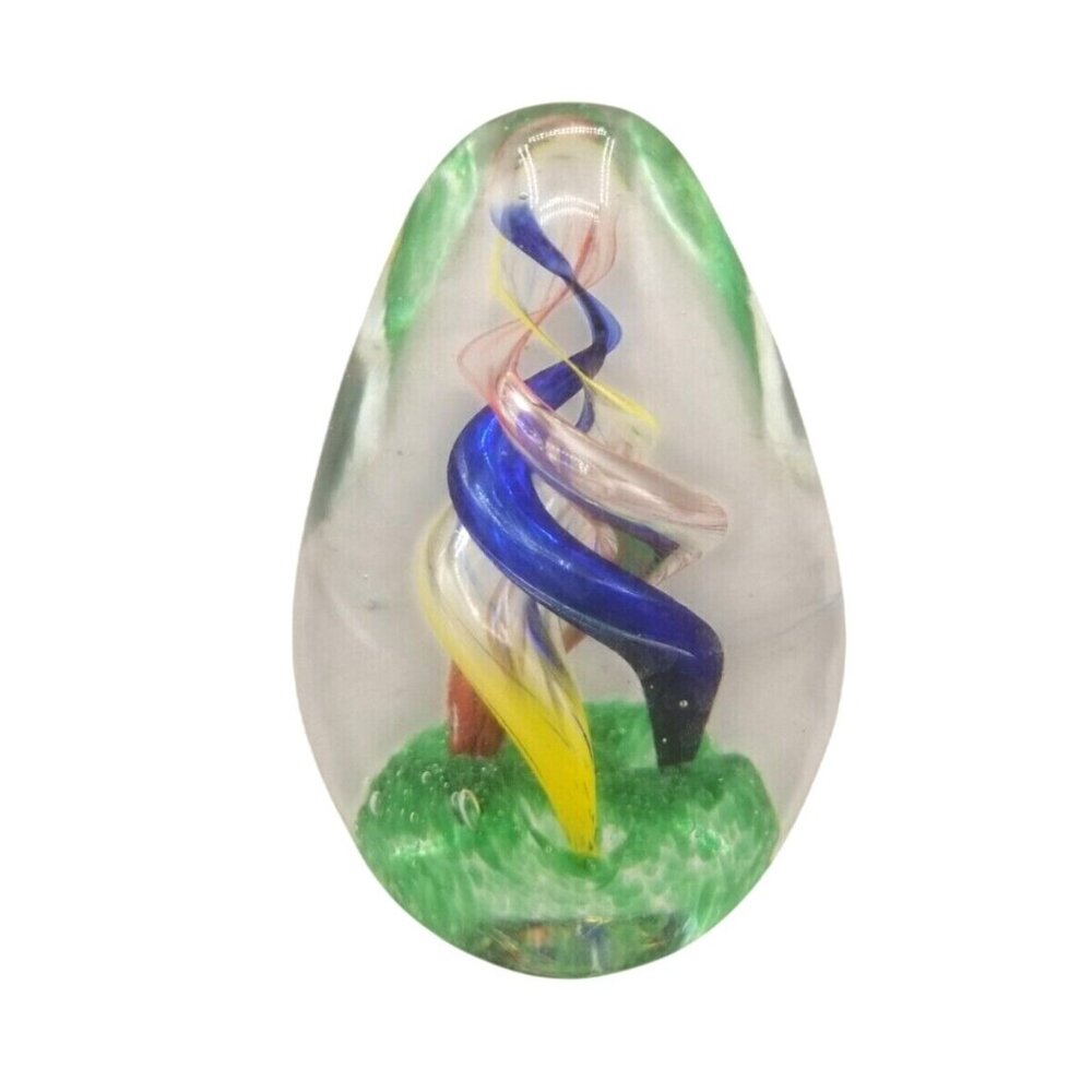 Blown Art Glass Paperweight Swirl Egg Shape Figurine Colorful